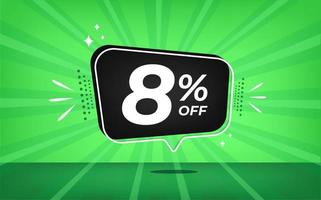 8 percent off. Green banner with eight percent discount on a black balloon for mega big sales. vector