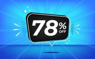 78 percent off. Blue banner with seventy-eight percent discount on a black balloon for mega big sales. vector