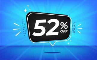 52 percent off. Blue banner with fifty-two percent discount on a black balloon for mega big sales. vector