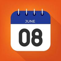 June day 8. Number eight on a white paper with blue color border on a orange background vector. vector