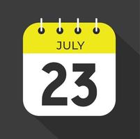 julio día 23 número Veintitres en un blanco papel con amarillo color frontera en un negro antecedentes vector. vector