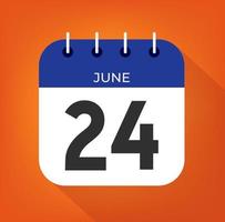 June day 24. Number twenty-four on a white paper with blue color border on a orange background vector. vector