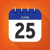 June day 25. Number twenty-five on a white paper with blue color border on a orange background vector. vector