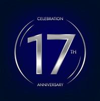 17 aniversario. de diecisiete años cumpleaños celebracion bandera en plata color. circular logo con elegante número diseño. vector