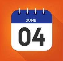 June day 4. Number four on a white paper with blue color border on a orange background vector. vector