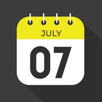 July day 7. Number seven on a white paper with yellow color border on a black background vector. vector