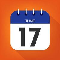 June day 17. Number seventeen on a white paper with blue color border on a orange background vector. vector