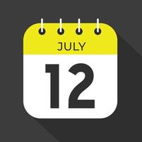 julio día 12 número doce en un blanco papel con amarillo color frontera en un negro antecedentes vector. vector