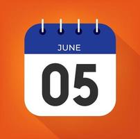 June day 5. Number five on a white paper with blue color border on a orange background vector. vector