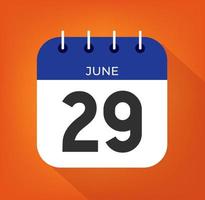 June day 29. Number twenty-nine on a white paper with blue color border on a orange background vector. vector