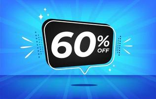 60 percent off. Blue banner with sixty percent discount on a black balloon for mega big sales. vector