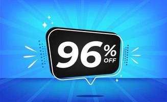 96 percent off. Blue banner with ninety-six percent discount on a black balloon for mega big sales. vector