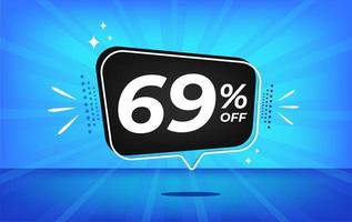 69 percent off. Blue banner with sixty-nine percent discount on a black balloon for mega big sales. vector