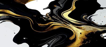 Marble panoramic texture, black gold colored marble surface, curved lines, bright abstract background design - Vector