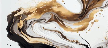 Marble panoramic texture, white gold colored marble surface, curved lines, bright abstract background design - Vector