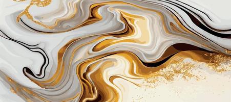 Marble panoramic texture, white gold colored marble surface, curved lines, bright abstract background design - Vector