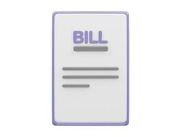 Bill icon 3d rendering vector illustration transparent