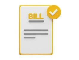 Bill icon 3d rendering vector illustration transparent