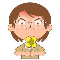 girl holding flower angry face cartoon cute vector