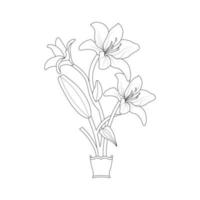 Lily Flower Coloring Page And Book Hand Drawn Line Art Illustration vector