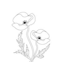 Flower Coloring Page And Book Poppy Flower Line Art Hand Drawn Illustration vector