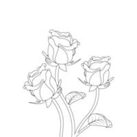 Rose Flower Coloring Page And Book Hand Drawn Line Art Illustration Beautiful Flower Black And White Drawing Vector