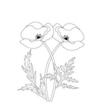 Flower Coloring Page And Book Poppy Flower Line Art Hand Drawn Illustration vector