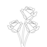 Rose Flower Coloring Page And Book Hand Drawn Line Art Illustration vector