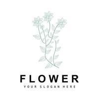 Simple Botanical Leaf and Flower Logo, Vector Natural Line Style, Decoration Design, Banner, Flyer, Wedding Invitation, and Product Branding