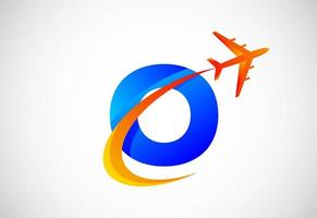 Initial O alphabet with a swoosh and airplane logo design. Suitable for travel companies or business vector