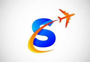 Initial S alphabet with a swoosh and airplane logo design. Suitable for travel companies or business vector