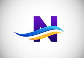 inicial norte alfabeto con silbido o Oceano ola logo diseño. gráfico alfabeto símbolo para corporativo negocio identidad vector