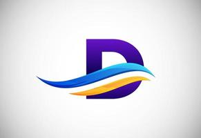 Initial D alphabet with swoosh or ocean wave logo design. Graphic alphabet symbol for corporate business identity vector