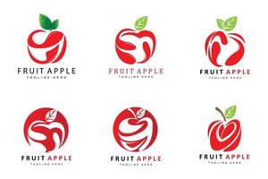 diseño de logotipo de manzana de fruta, vector de fruta roja, con estilo abstracto, ilustración de etiqueta de marca de producto