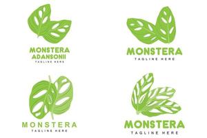 logotipo de hoja de monstera adansonii, vector de planta verde, vector de árbol, ilustración de hoja rara