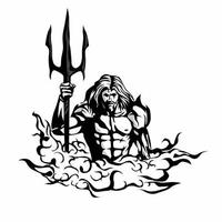 poseidon god with weapon and cloud vector