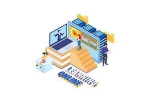 Modern Isometric Online education concept With Laptop, Suitable for Diagrams, Infographics, Game Asset, And Other Graphic Related Assets