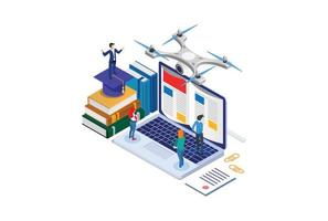 Modern Isometric Online education concept With Laptop, Suitable for Diagrams, Infographics, Game Asset, And Other Graphic Related Assets