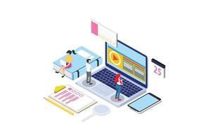 Modern Isometric Online education concept With Laptop, Suitable for Diagrams, Infographics, Game Asset, And Other Graphic Related Assets vector