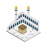 isométrica haji, kabbah el sagrado mezquita en el santo ciudad de la meca ilustración en blanco aislado antecedentes con personas y digital relacionado activo vector