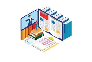 Modern Isometric Dictionary, encyclopedia library, or web archive. Technology and literature, digital culture in the Cloud media library, Suitable for Diagrams, Infographics, And Other Graphic Asset vector