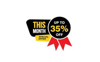 35 Percent THIS MONTH offer, clearance, promotion banner layout with sticker style. vector