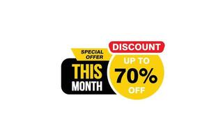 70 Percent THIS MONTH offer, clearance, promotion banner layout with sticker style. vector