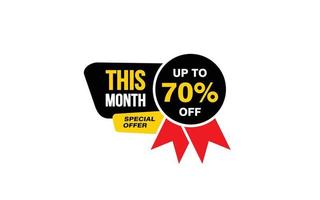 70 Percent THIS MONTH offer, clearance, promotion banner layout with sticker style. vector