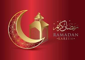 Luxury Islamic background with golden ornament border pattern and red color, ramadan background concept vector