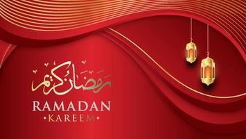 Luxury ramadan kareem banner and background in red and gold style vector