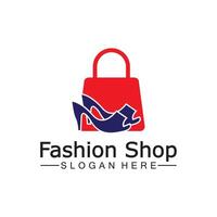 Female woman lady girl high heel shoe shopping bag store logo design vector