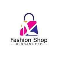 Female woman lady girl high heel shoe shopping bag store logo design vector