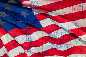 Arábica visa en pasaporte terminado Estados Unidos bandera foto