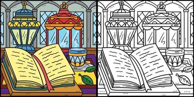 Ramadan Quran and Lanterns Coloring Illustration vector